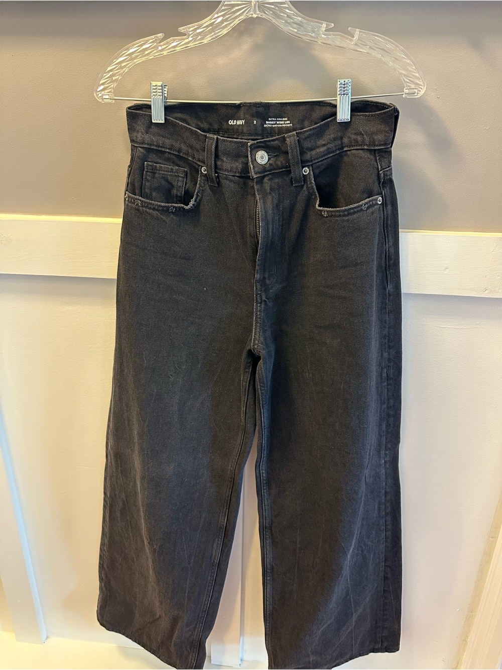 Old Navy women’s extra high rise, baggy wide leg secret Smooth pocket jeans -2